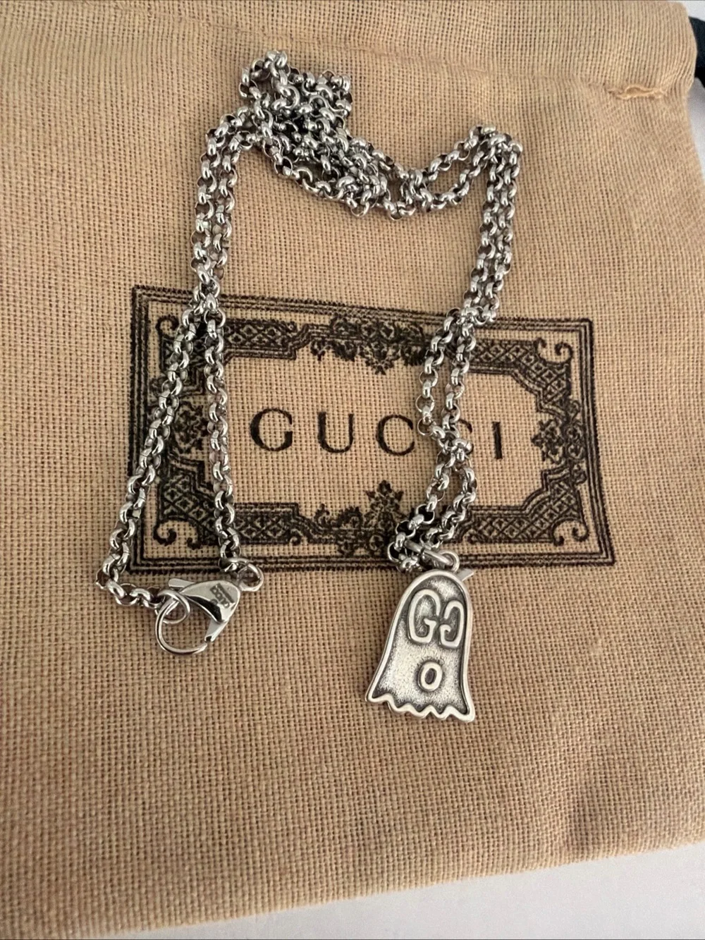 Gucci Silver Ghost Pendant Necklace